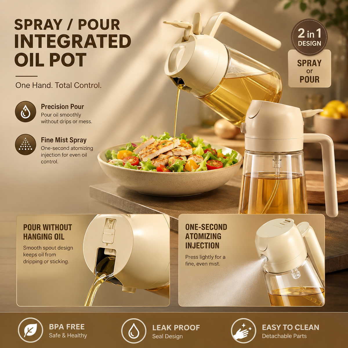 Kitchen Oil Sprayer — 2-in-1 Mist & Pour Bottle for Air Fryer, Grilling & Salads